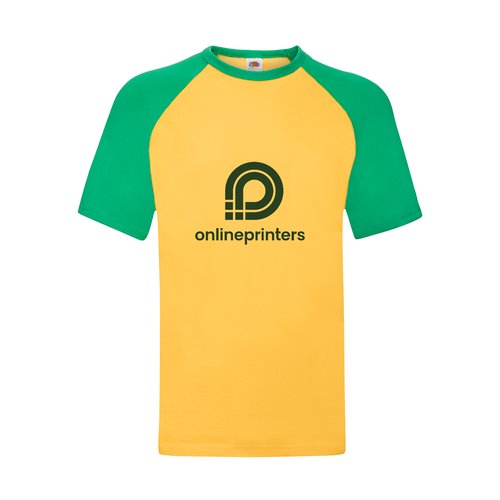 Gul/grn bomulds-T-shirt med korte raglanrmer.