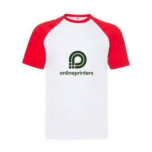 Hvid og rd bomulds-T-shirt med korte raglanrmer til mnd.