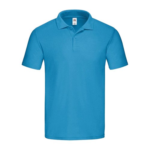 Azurbl bomuldspoloshirt til herrer med kort knaplukning.