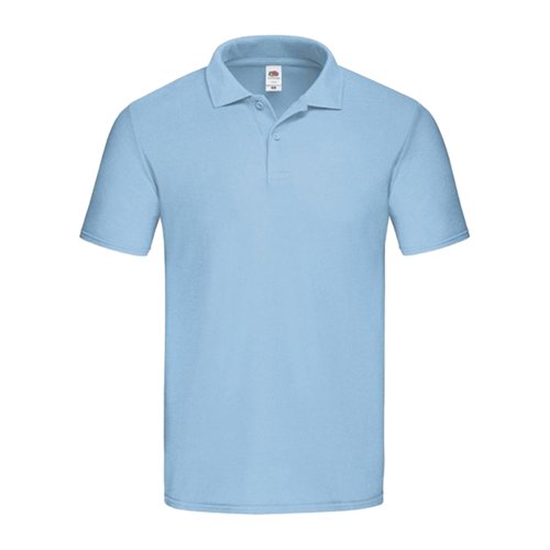 Lysebl bomulds polo shirt til mnd med kort knaplukning.