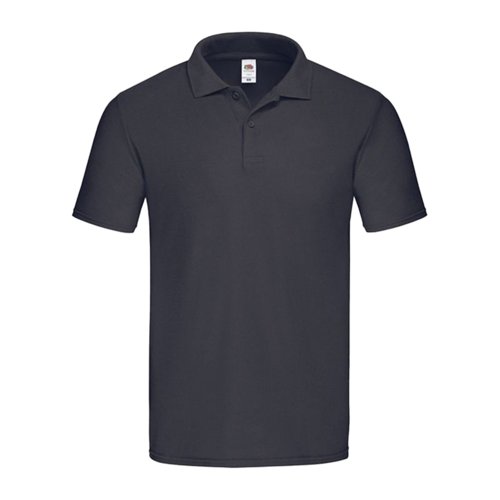 Sort-bl bomuldspoloshirt til mnd med korte rmer og knapstolpe.