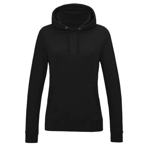 Sort bomulds-polyester httetrje til damer med htte og kngurulomme.