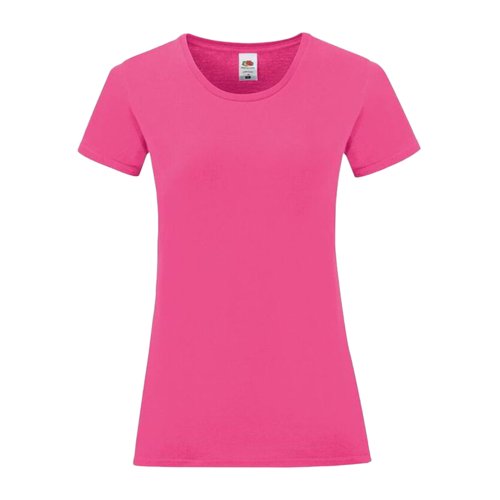 Fuchsiafarvet bomulds-T-shirt til damer med korte rmer.