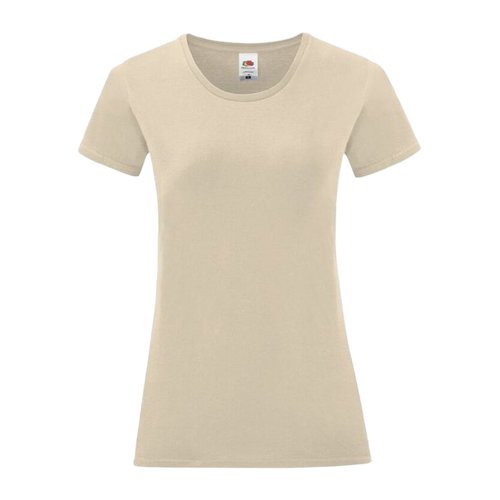 Beige bomulds T-shirt til damer med rund hals og korte rmer.