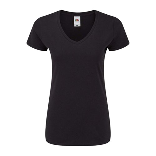 Sort bomulds T-shirt til damer med V-hals.
