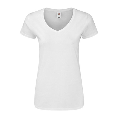 Hvid bomulds T-shirt med V-udskring til damer.