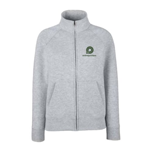 Gr sweatshirt jakke i bomuldsblanding med fuld lynls og lommer.