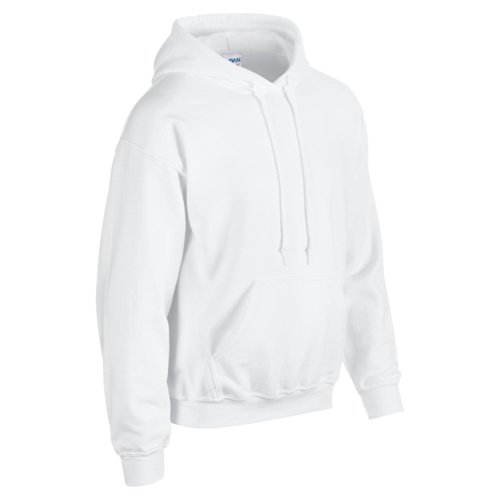 Hvid bomulds-polyester httetrje til mnd med htte og kngurulomme.