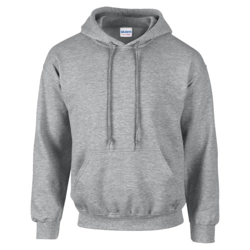 Gr bomulds-polyester herrehoodie med htte og kngurulomme.