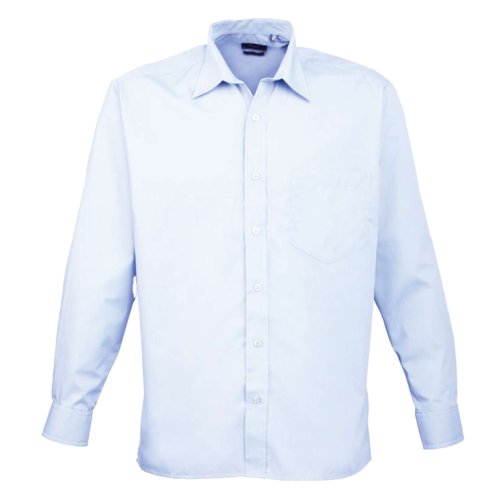 Lysebl poplin skjorte af polyester og bomuld til mnd.