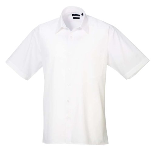 Hvid poplin kortrmet skjorte lavet af polyester og bomuld til mnd.