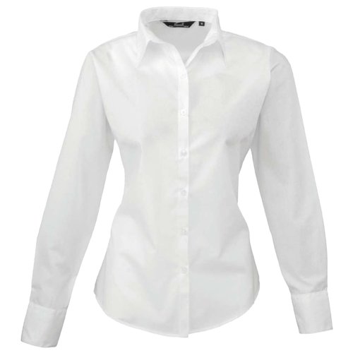 Hvid poplinbluse i polyester-bomuldsblanding med lange rmer.