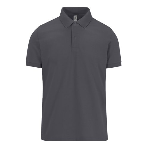 Mrkegr bomuldspoloshirt til mnd med kort knapstolpe.