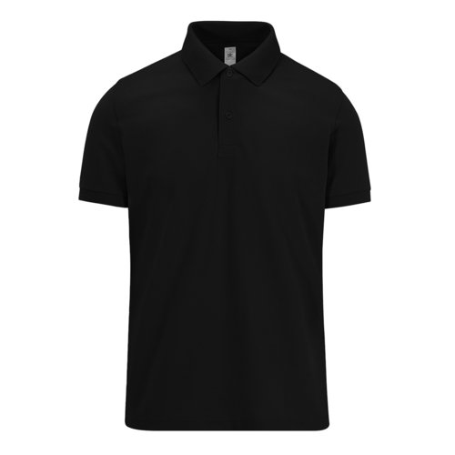 Sort bomulds-poloshirt til mnd med kort knapstolpe.