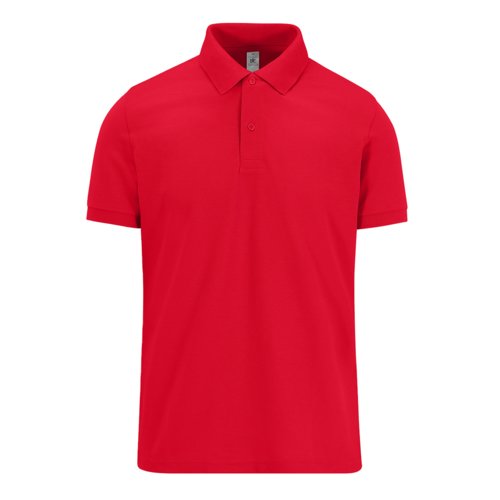 Rd bomulds polo shirt med kort knapstolpe.
