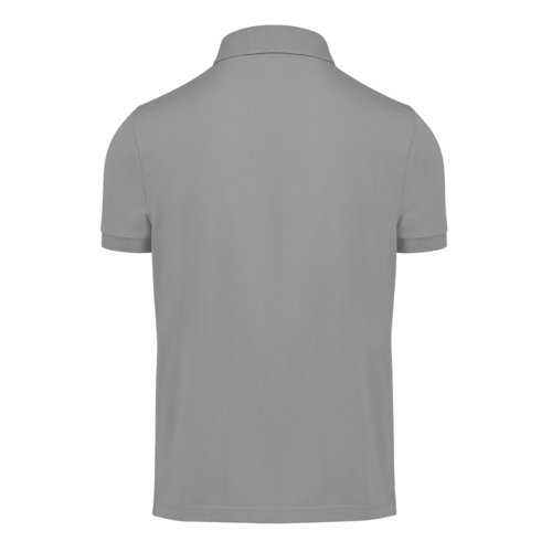 Gr bomuldspoloshirt med korte rmer og knaplukning.