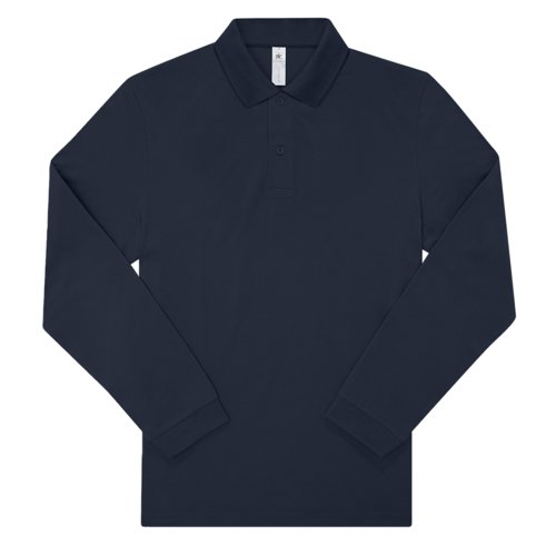 Marinebl bomuldspoloshirt med lange rmer og knaplukning.