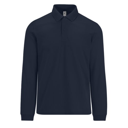 Marinebl bomuldspoloshirt med lange rmer og knaplukning.
