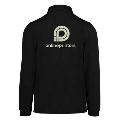 Sort langrmet bomuldspoloshirt til herrer.