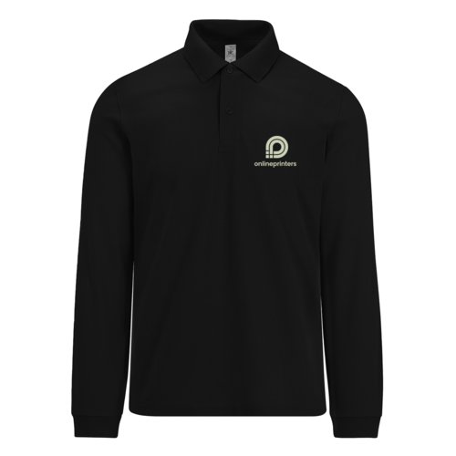 Sort langrmet poloshirt med knaplukning.