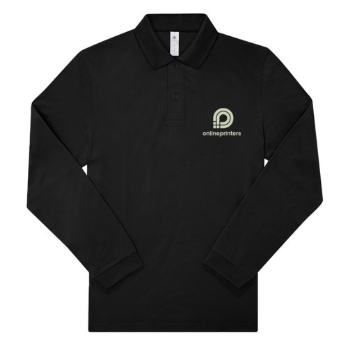 Sort langrmet poloshirt i bomuld til herrer.