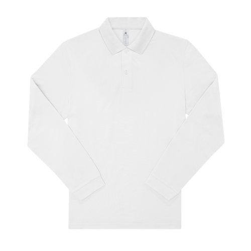 Hvid bomulds polo shirt med lange rmer og knaplukning.