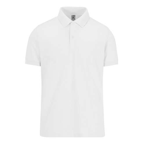 Hvid bomuldspoloshirt til herrer med kort knaplukning.