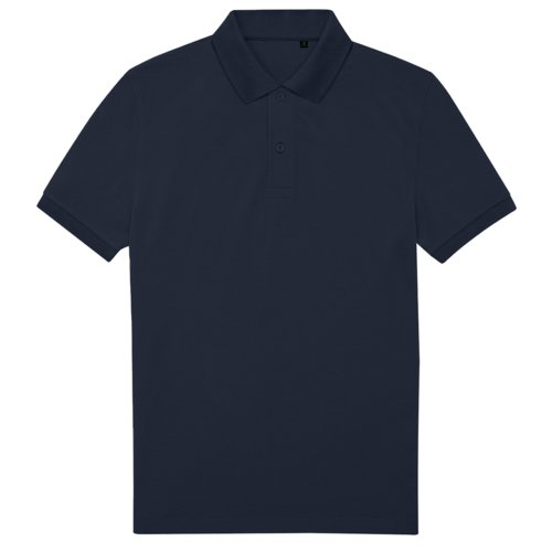 Marinebl polo shirt lavet af genanvendt polyester og bomuld.