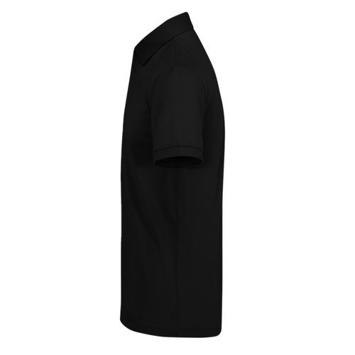 Sort poloshirt fremstillet af genanvendt polyester og bomuld til mnd.