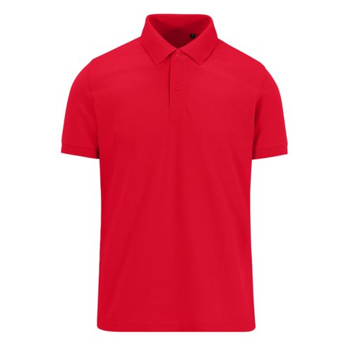 Rd poloshirt lavet af genanvendt polyester og bomuld til mnd.