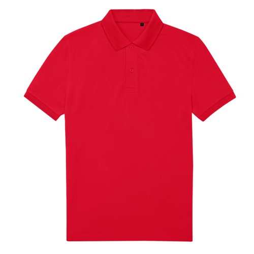 Rd poloshirt lavet af genanvendt polyester og bomuld til mnd.