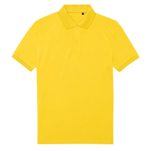 Gul poloshirt af genanvendt polyester og bomuld med korte rmer.