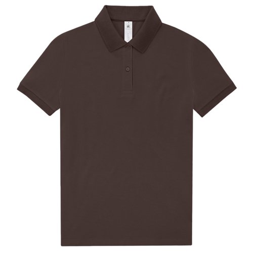 Mrkebrun bomulds polo shirt til kvinder med kort knapstolpe.