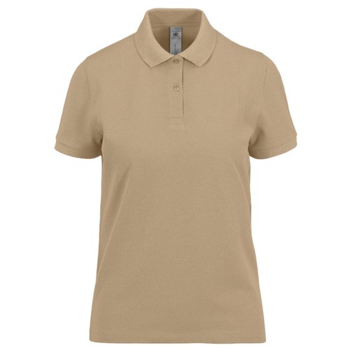 Brun bomulds polo shirt til damer med kort knaplukning.