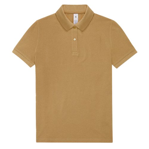 Brun bomulds polo shirt til kvinder med kort knapliste.