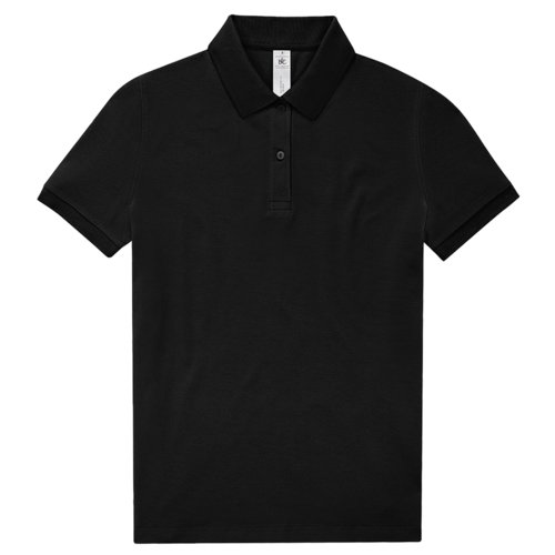 Sort bomulds polo shirt til damer med kort knapstolpe.