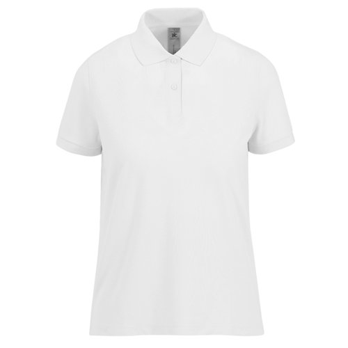 Hvid bomuldspoloshirt til damer med kort knaplukning.