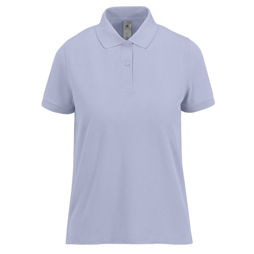 Violet dame-poloshirt i bomuld med kort knapstolpe.