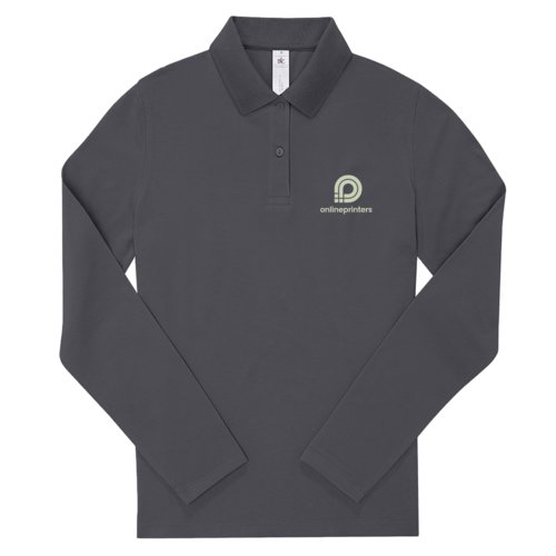 Mrkegr bomulds polo shirt til kvinder med lange rmer.