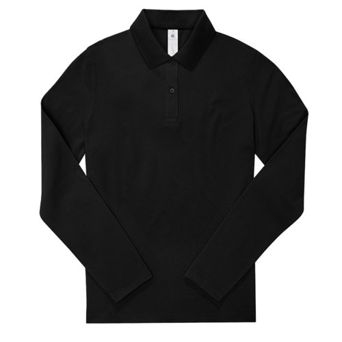 Sort bomulds polo shirt med lange rmer og knaplukning.