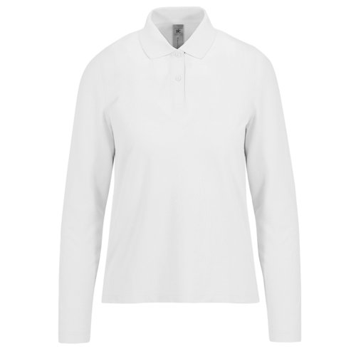 Hvid bomulds polo shirt med lange rmer til damer.