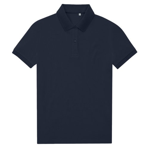 Marinebl dame polo shirt lavet af genanvendt polyester-bomuldsblanding.