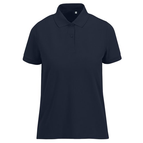 Marinebl damepolo i genanvendt polyester og bomuld med korte rmer.