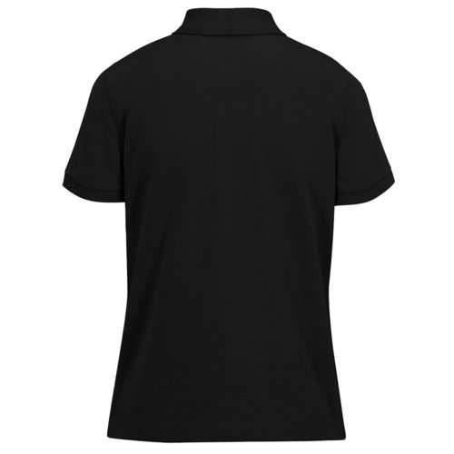 Sort dame polo shirt lavet af genanvendt polyester og bomuld med korte rmer.