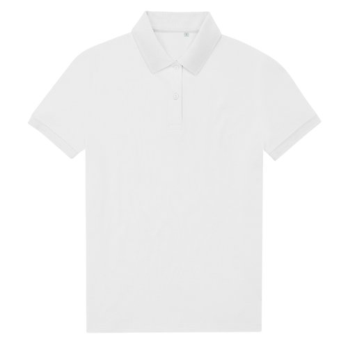 Hvid dame polo shirt lavet af genanvendt polyester og bomuld med korte rmer.