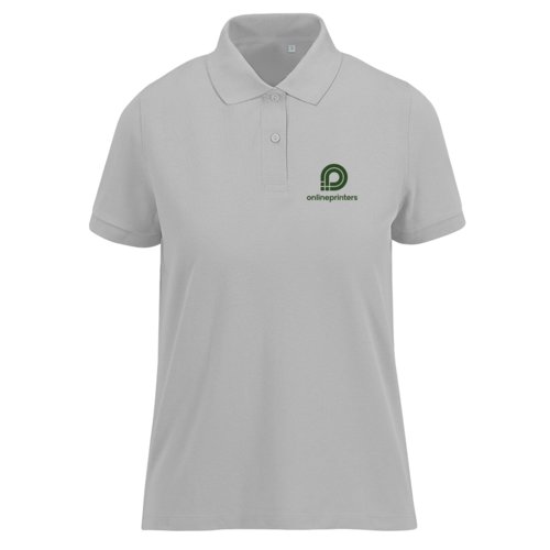 Gr dame polo shirt i ndbart stof med kort knaplukning.