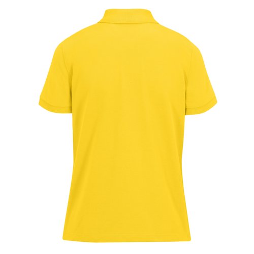 Gul damepolo shirt lavet af genanvendt polyester og bomuld med korte rmer.