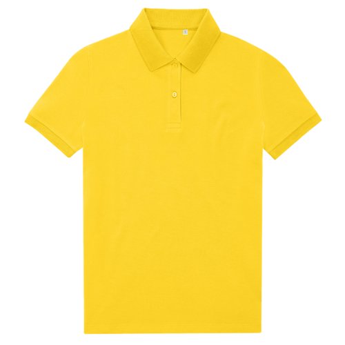 Gul dame polo shirt fremstillet af genanvendt polyester og bomuld.