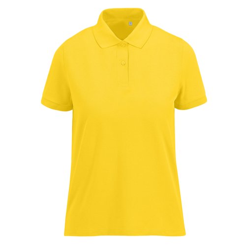 Gul dame polo shirt lavet af genanvendt polyester og bomuld.