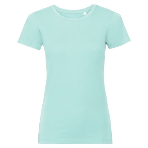 Aquabl dame T-shirt lavet af kologisk bomuld med korte rmer.